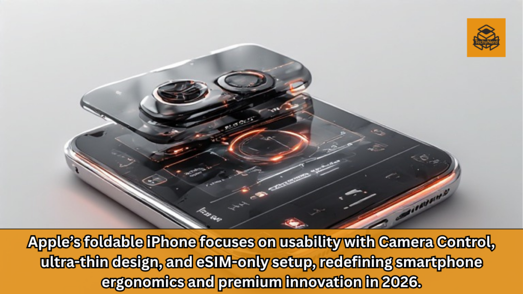 Apple’s foldable iPhone focuses on usability with Camera Control, ultra-thin design, and eSIM-only setup, redefining smartphone ergonomics and premium innovation in 2026.